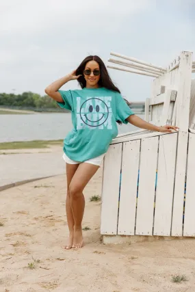 ALL SMILES AT THE LAKE GARMENT DYED BOYFRIEND TEE IN GREEN