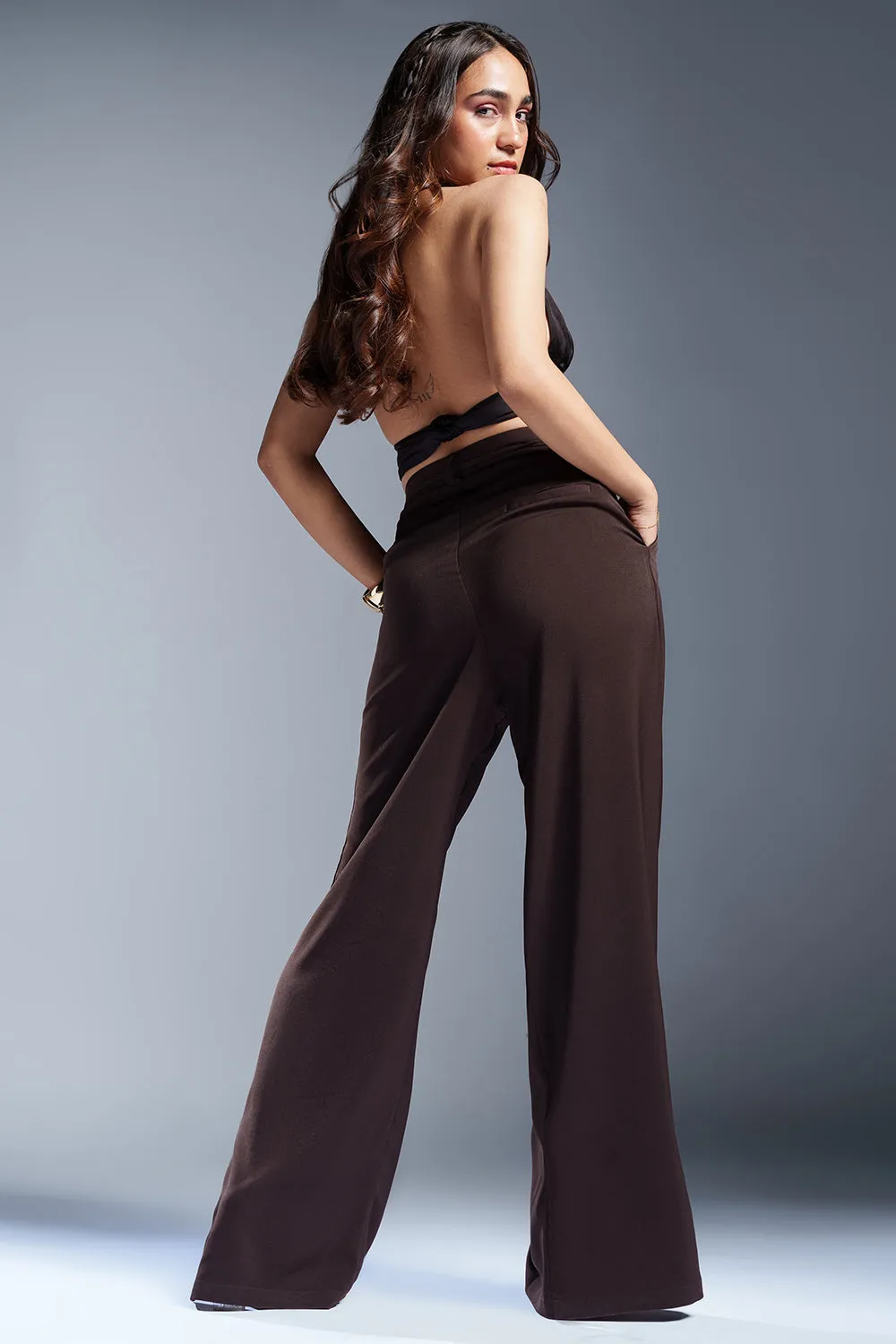 Amber Brown Pleated Waist Tie Korean Pants