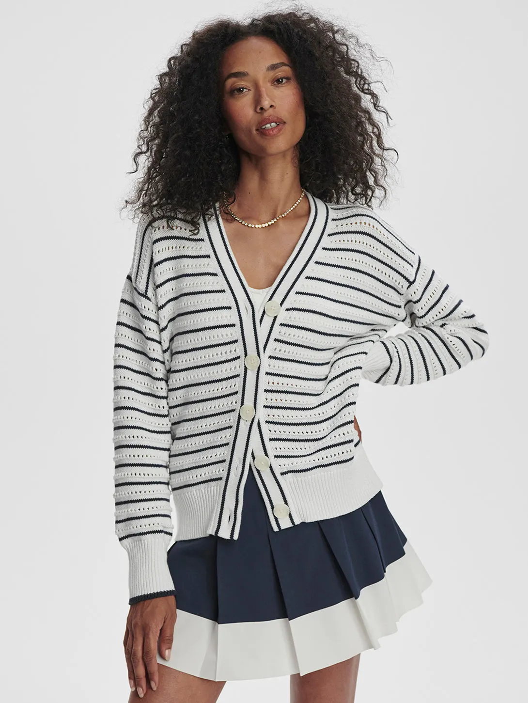 Antonia Relaxed Cardigan - White/Blue