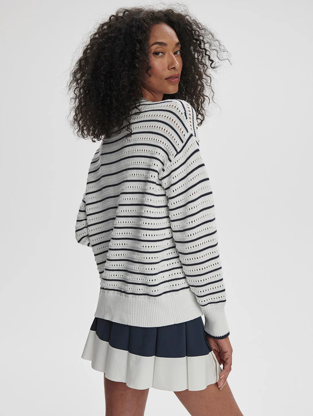 Antonia Relaxed Cardigan - White/Blue