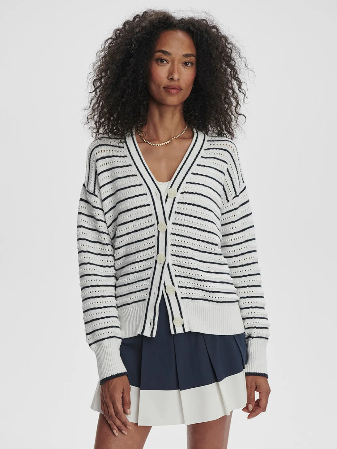 Antonia Relaxed Cardigan - White/Blue