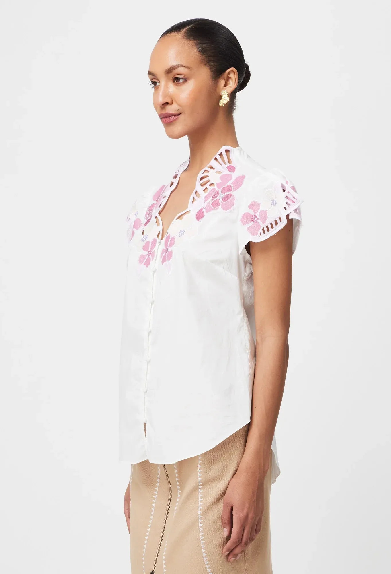 Ballou Embroidered Cotton Voile Blouse