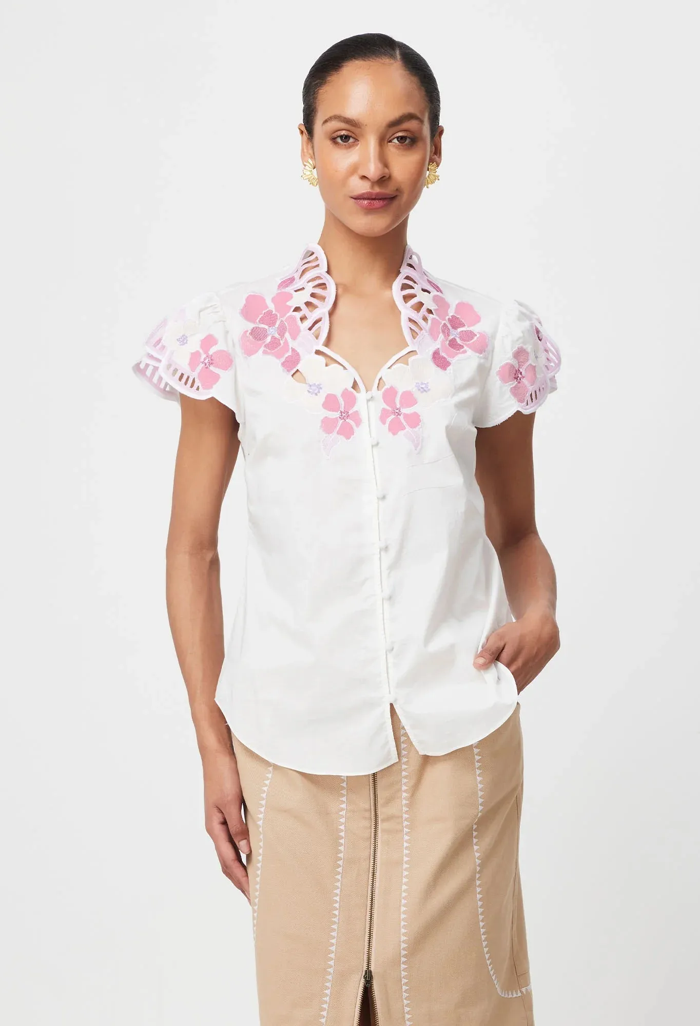 Ballou Embroidered Cotton Voile Blouse