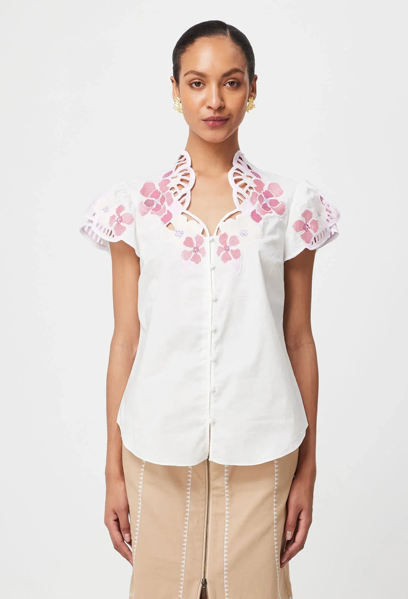 Ballou Embroidered Cotton Voile Blouse