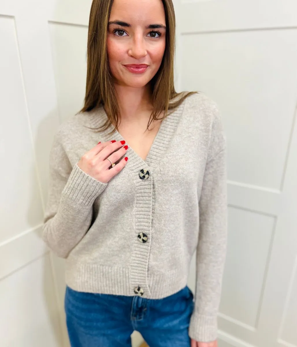 Beige Soft Knit Button Cardigan