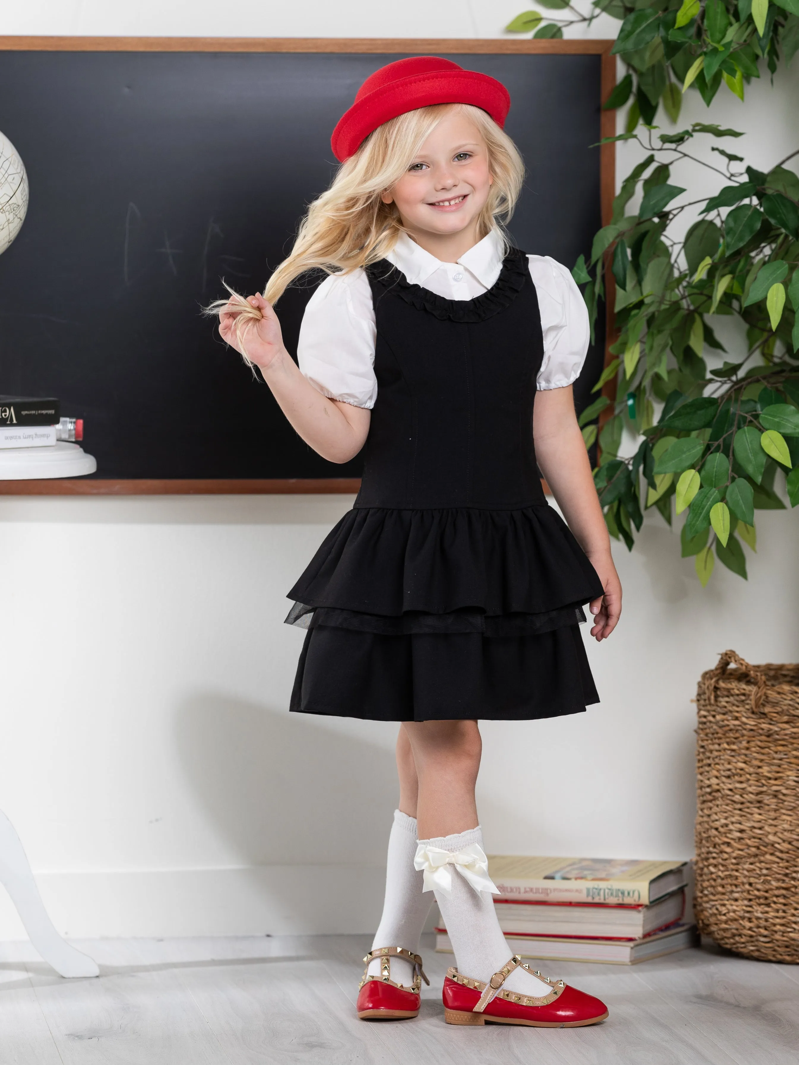 Black Bow Tiered Ruffle Dress by Kids Couture