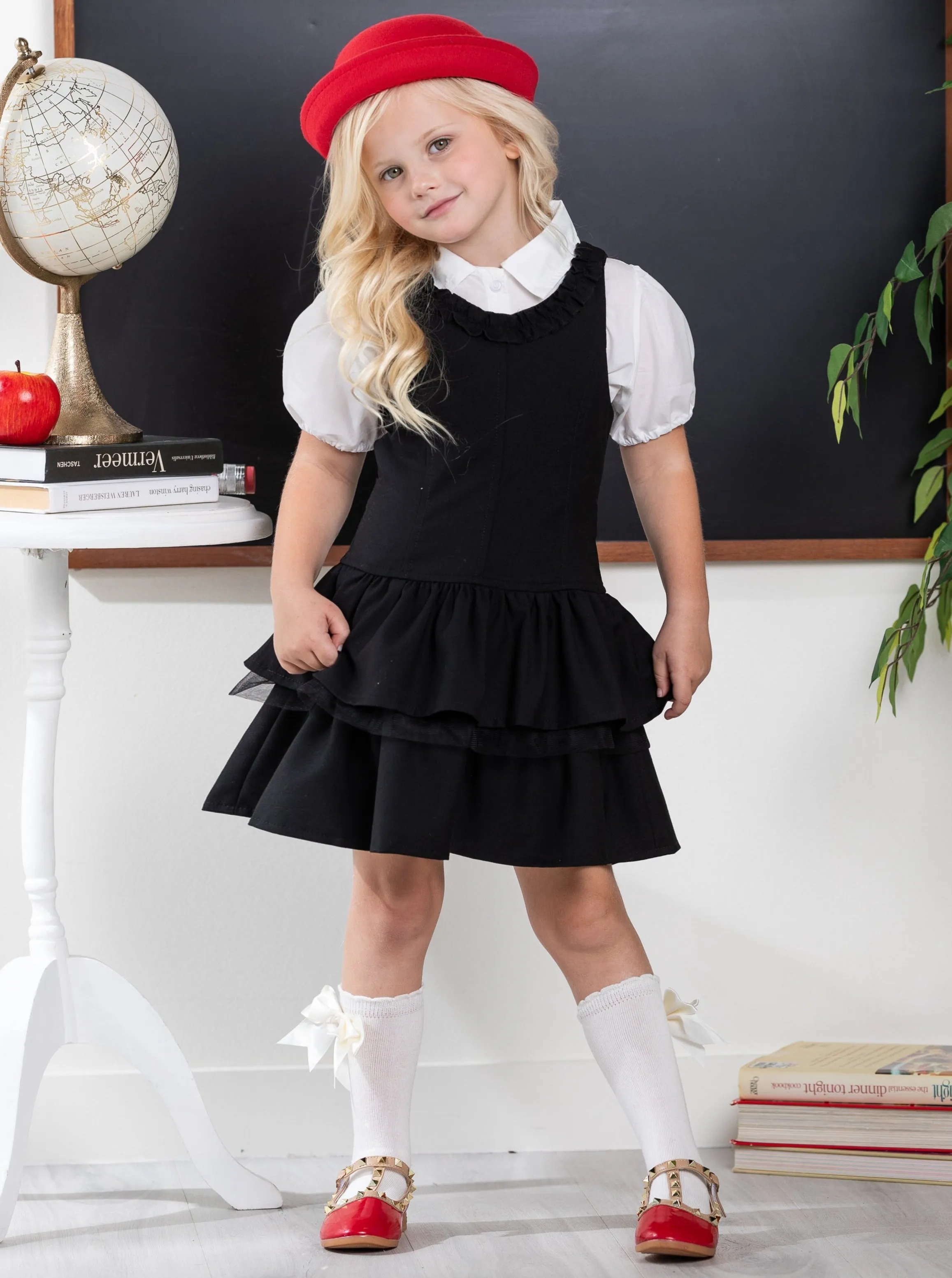 Black Bow Tiered Ruffle Dress by Kids Couture