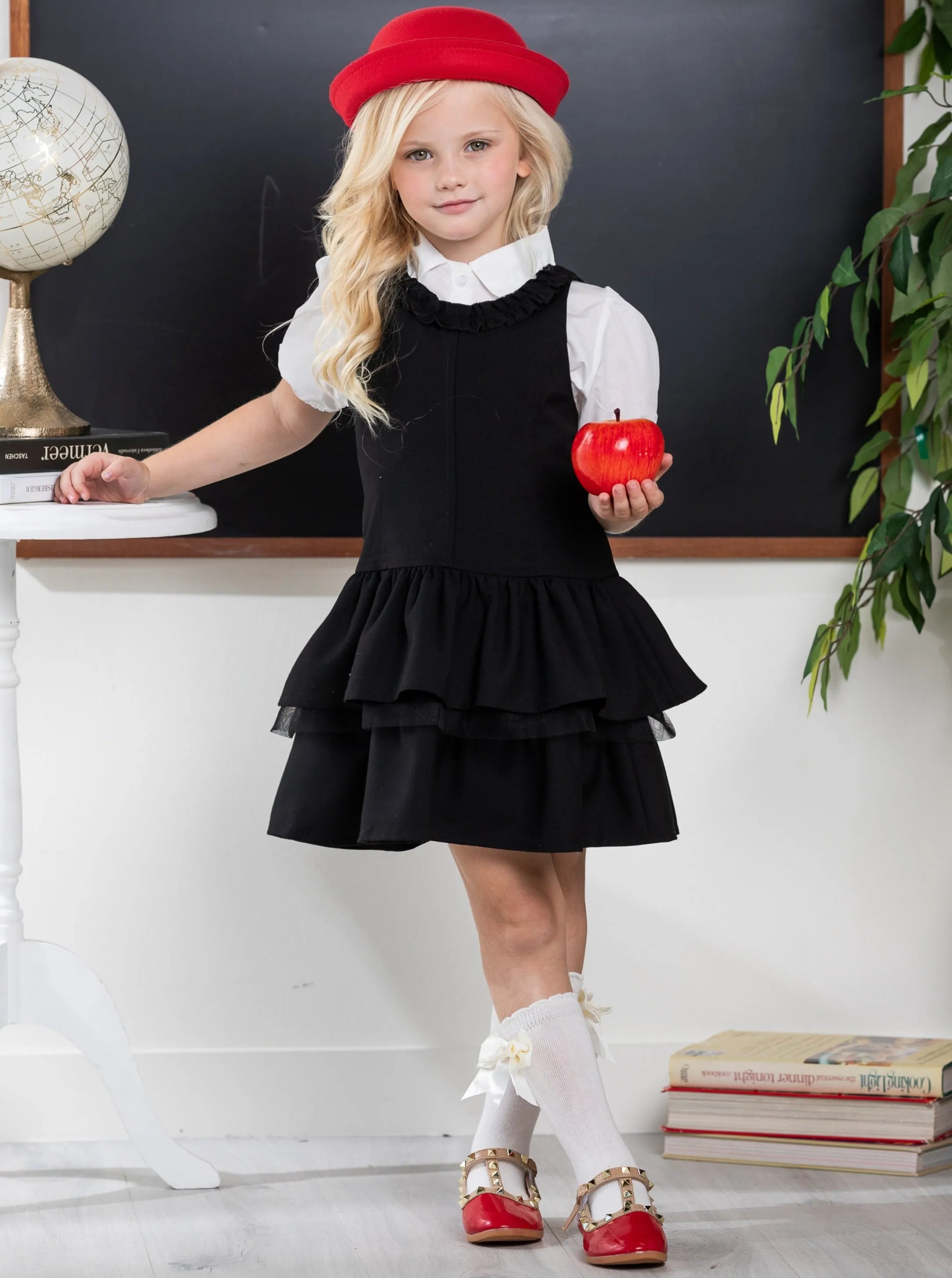 Black Bow Tiered Ruffle Dress by Kids Couture