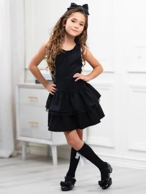 Black Bow Tiered Ruffle Dress by Kids Couture