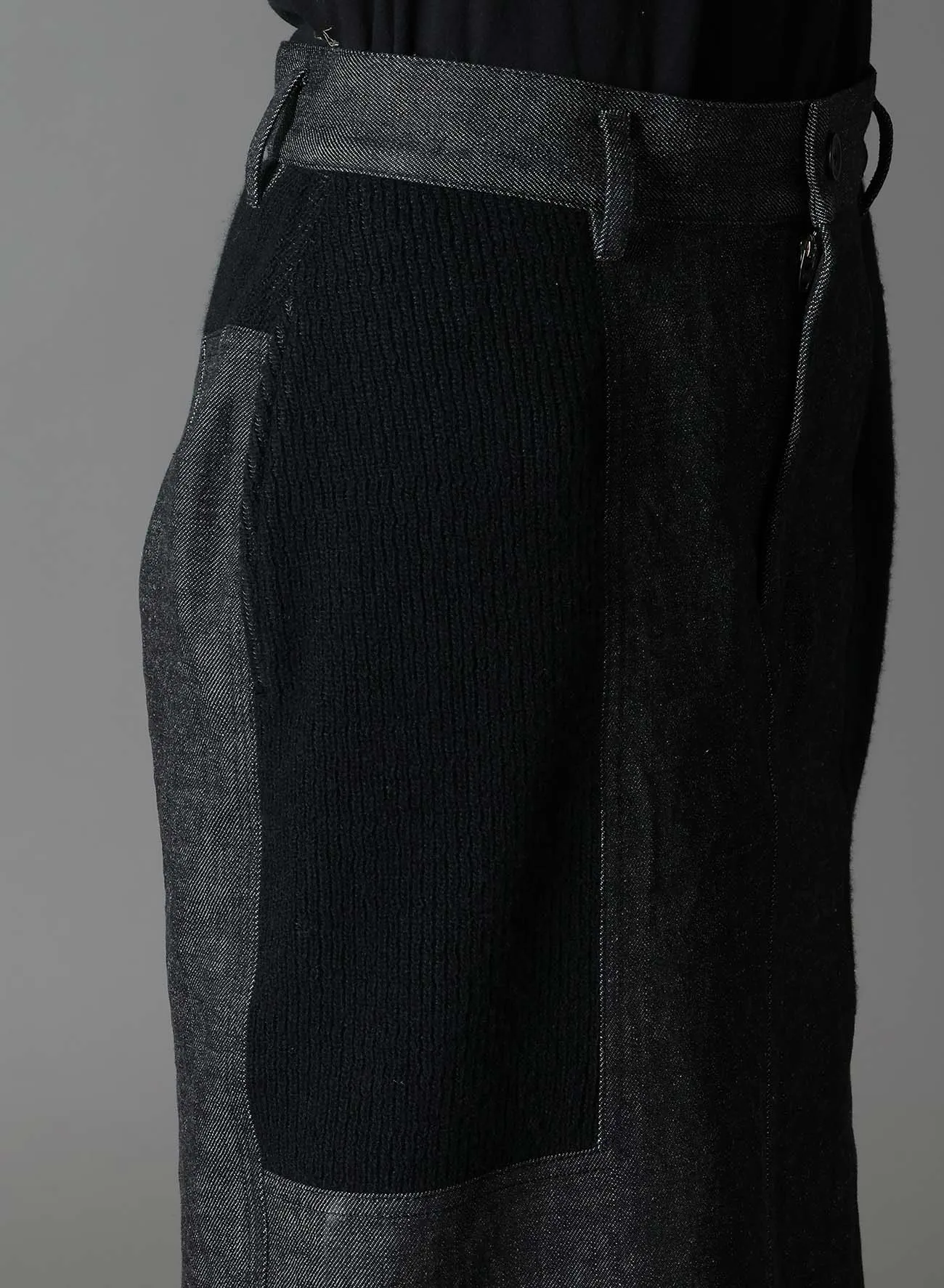 BLACK DENIM  WOOL JERSEY RIB TIGHT SKIRTS