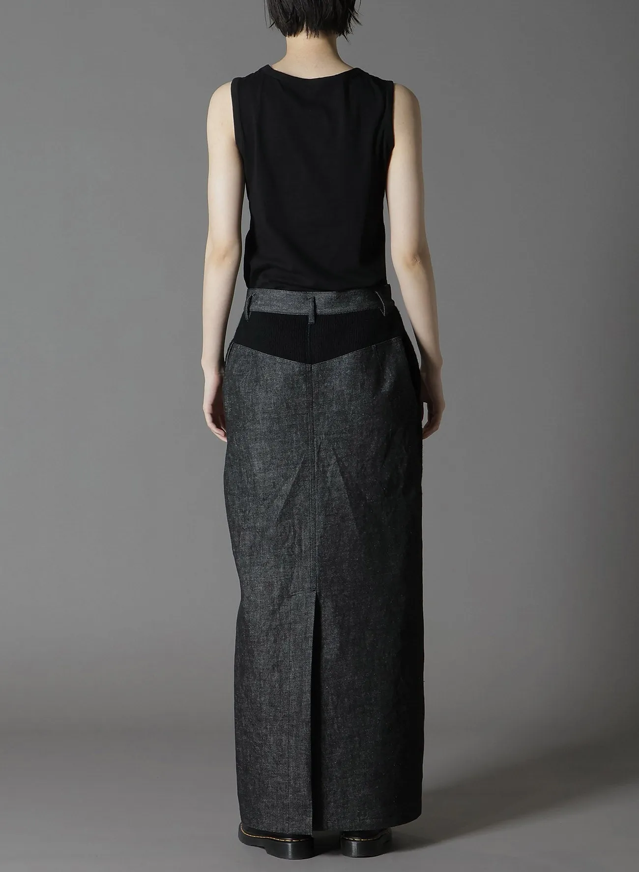 BLACK DENIM  WOOL JERSEY RIB TIGHT SKIRTS