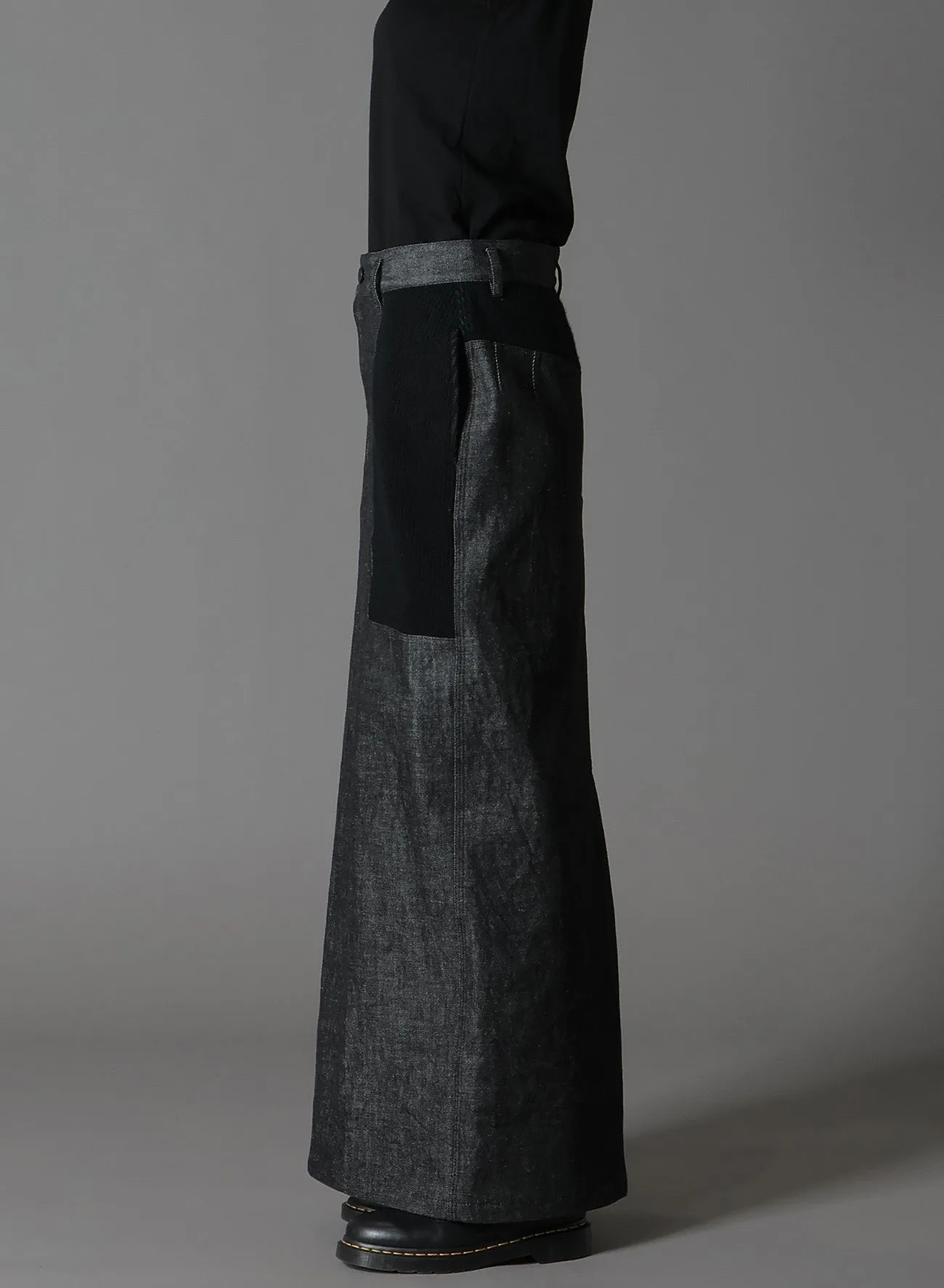 BLACK DENIM  WOOL JERSEY RIB TIGHT SKIRTS