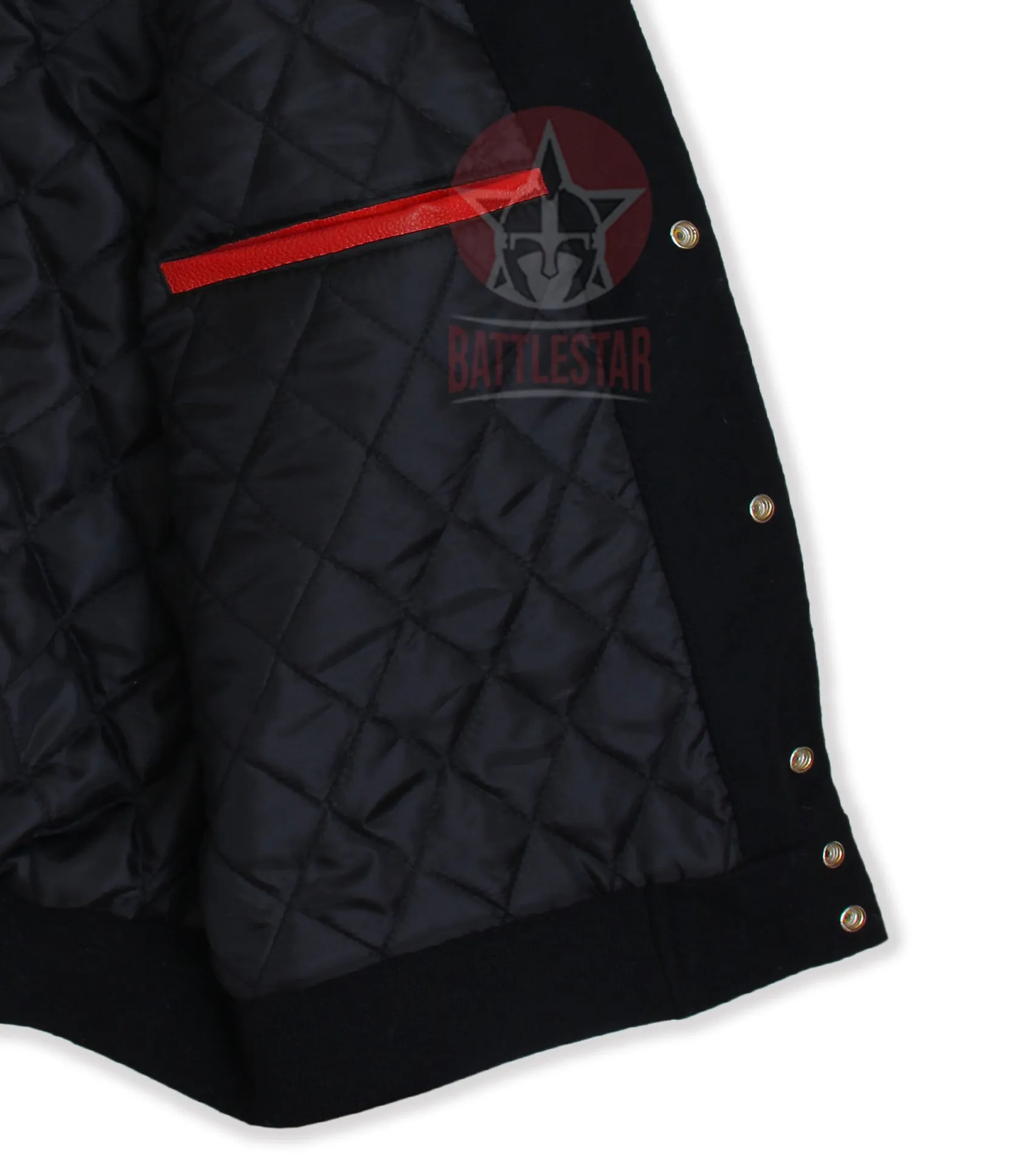 Black Wool Red Leather Sleeves Varsity Baseball Jacket