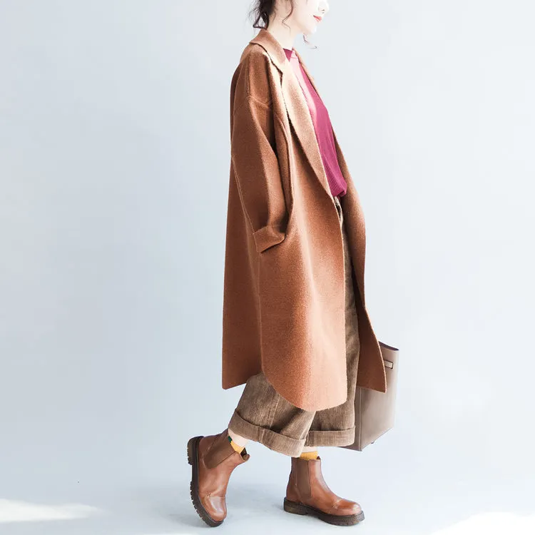 Brick red long woolen coats oversized winter cardigans jackets