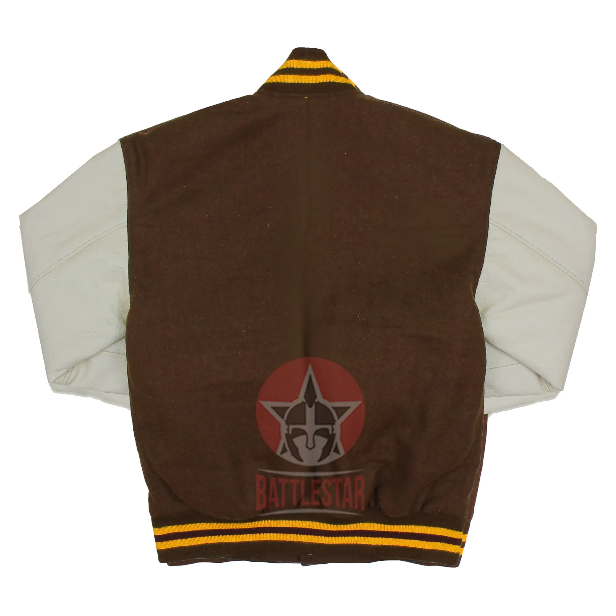 Brown Wool Cream Leather Sleeves Varsity Jacket