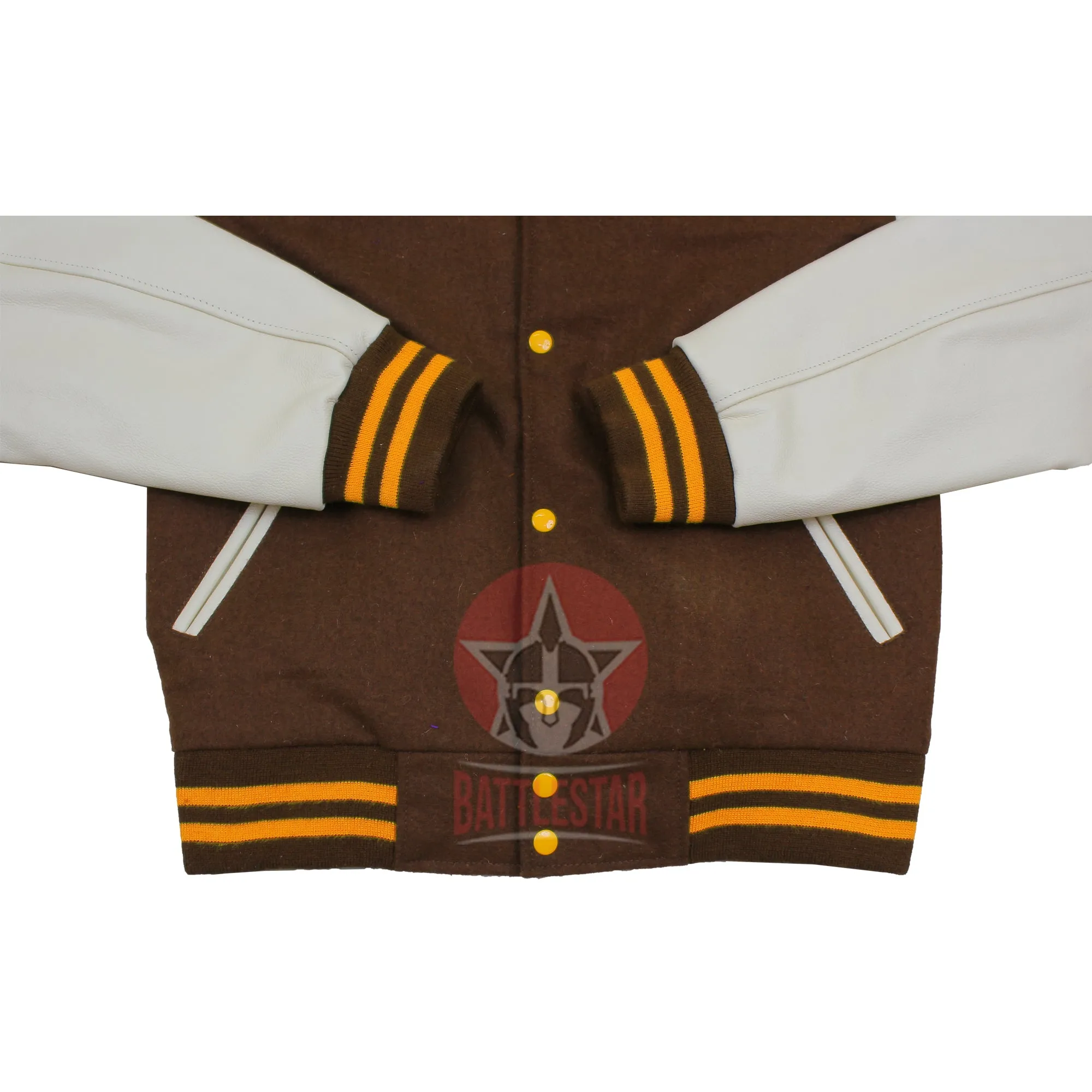 Brown Wool Cream Leather Sleeves Varsity Jacket