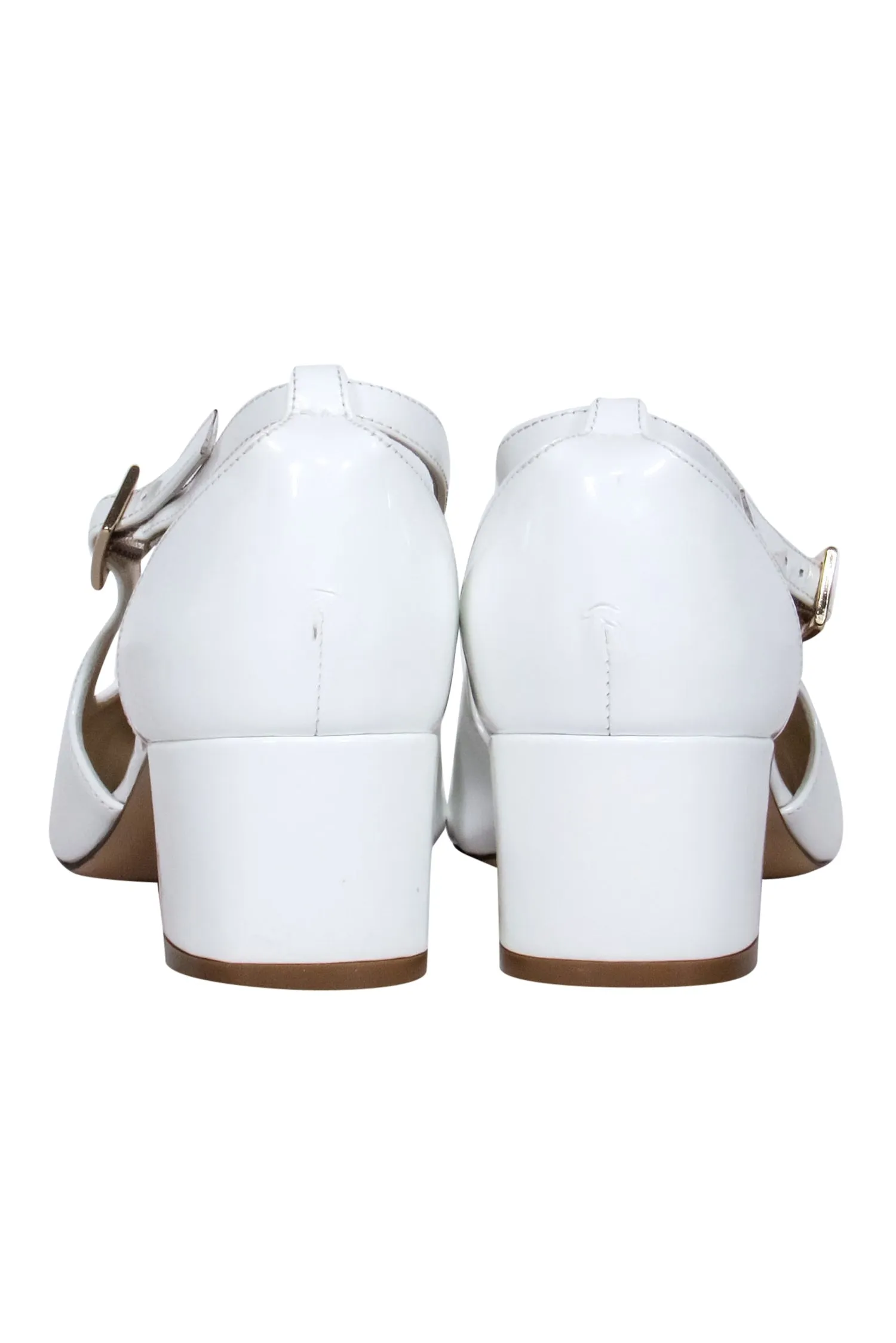 Bruno Magli - Patent White Leather Pointed Toe Cap Block Heels Sz 7.5