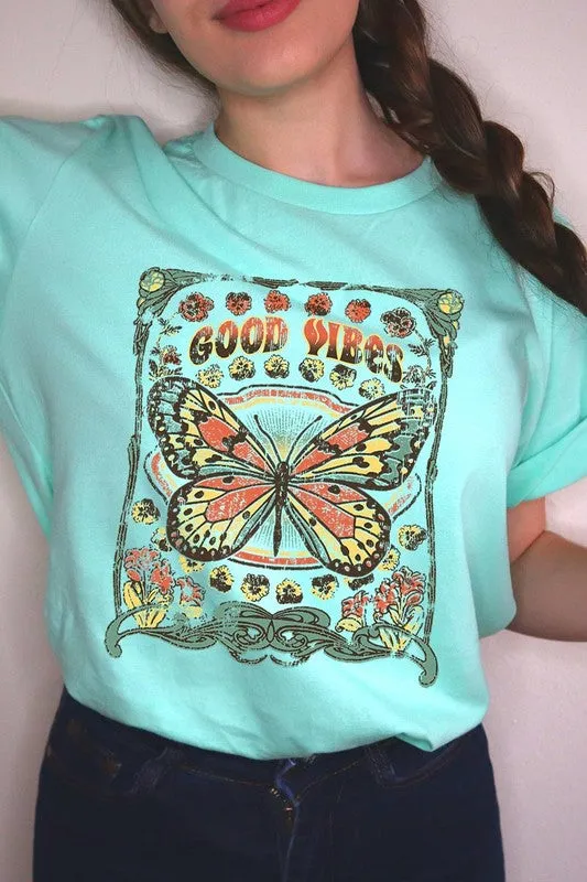 Butterfly Good Vibes Graphic T Shirt