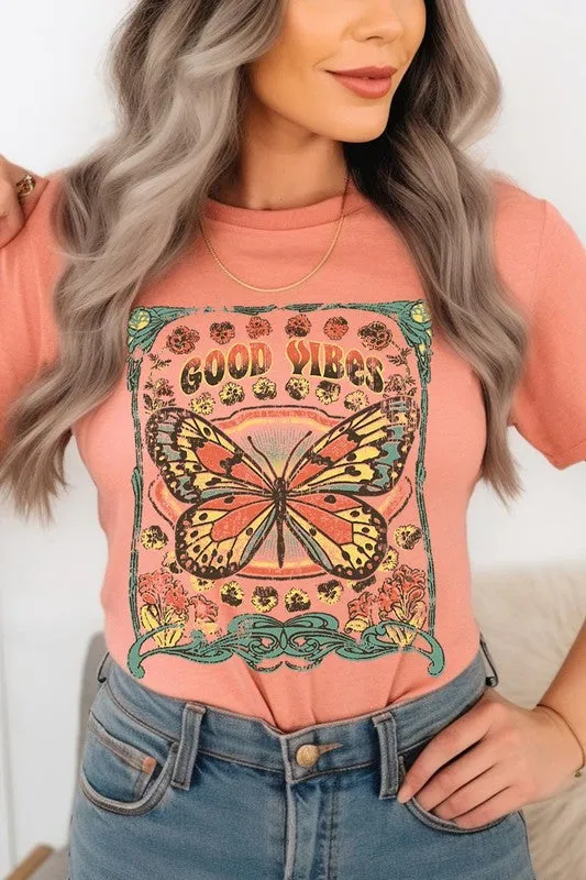 Butterfly Good Vibes Graphic T Shirt