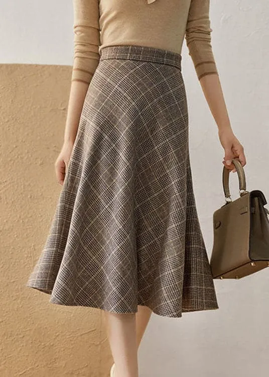 Chic Khaki High Waist Plaid romantic Fall Woolen Skirt