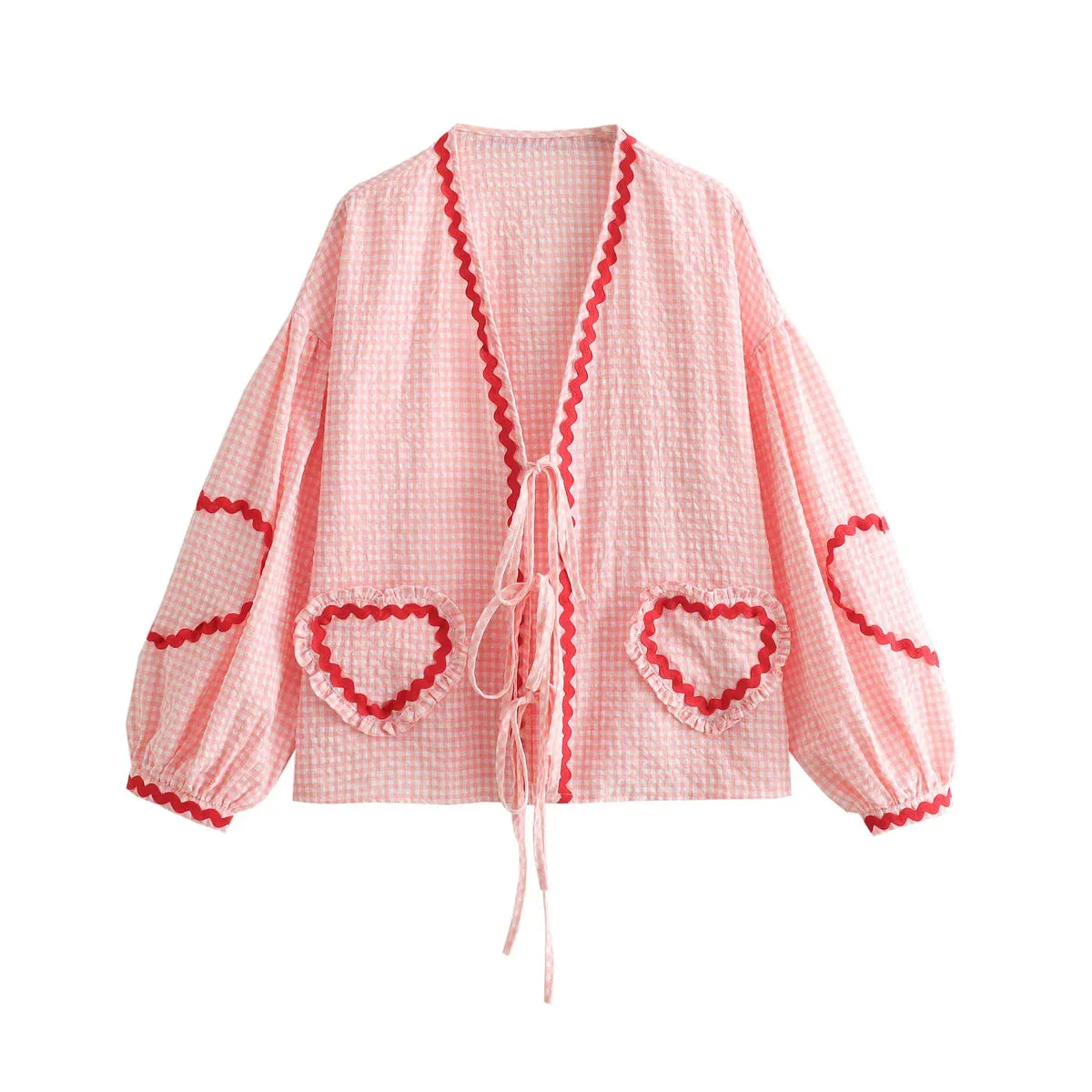 Chic Vintage Heart Pocket Blouse for Women