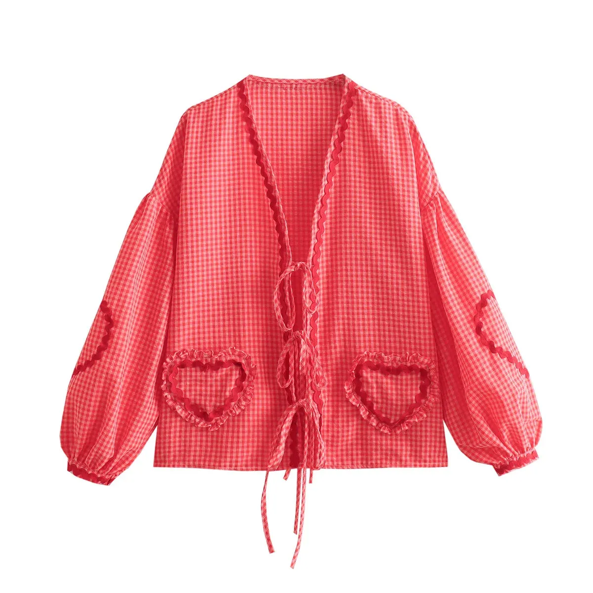 Chic Vintage Heart Pocket Blouse for Women