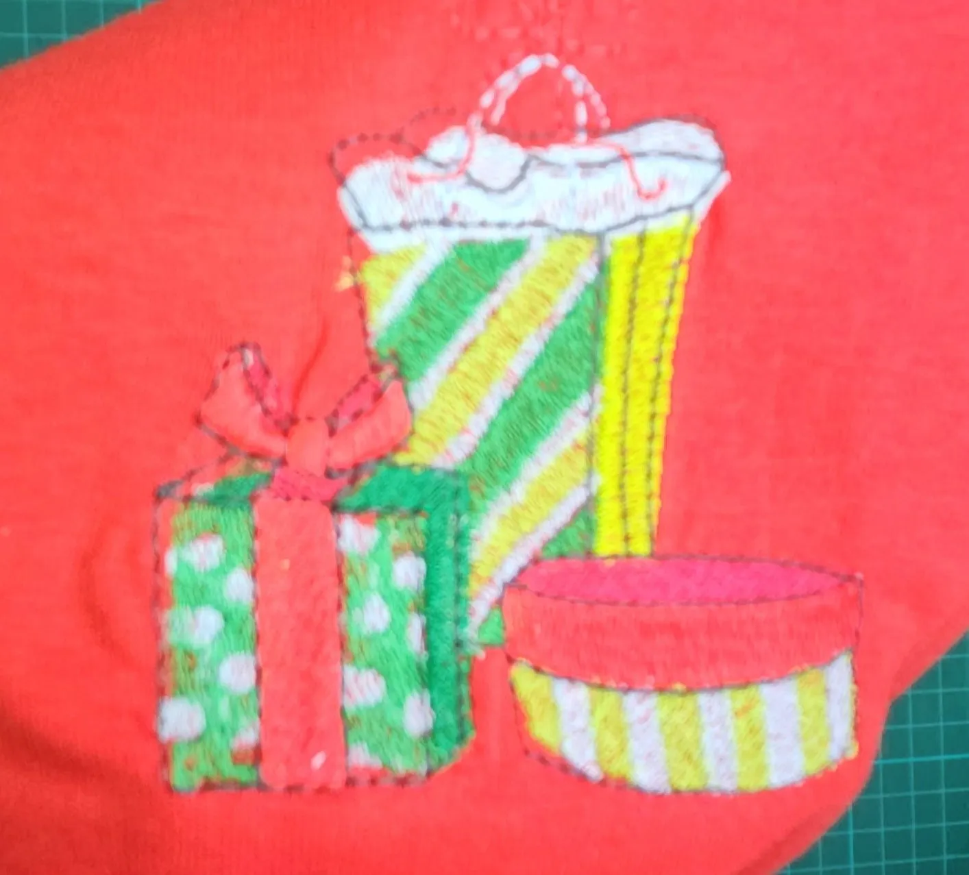 Christmas Presents embroidered, and Trendy Embroidered Sides on Red T-Shirts for Toddlers. Comfortable, soft Tees.