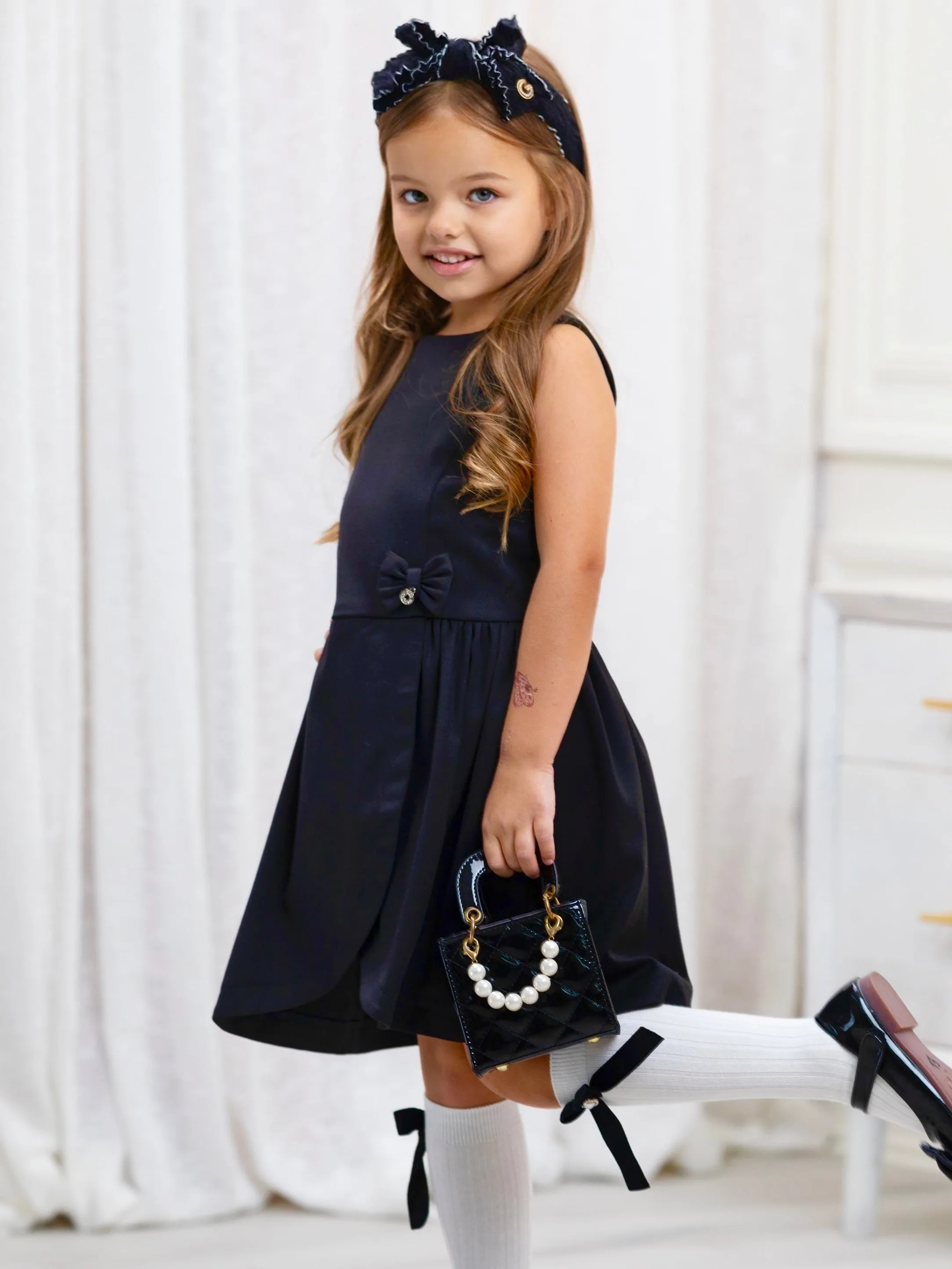 Classic Black Bow Accent A-Line Dress by Kids Couture