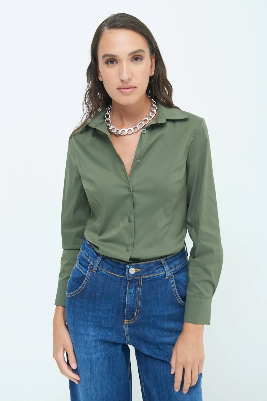 Classic button-down blouse with pointed collar wholesale