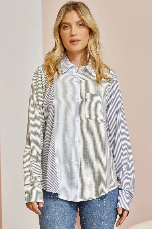 Colorblock Striped Button Down Blouse | FINAL SALE