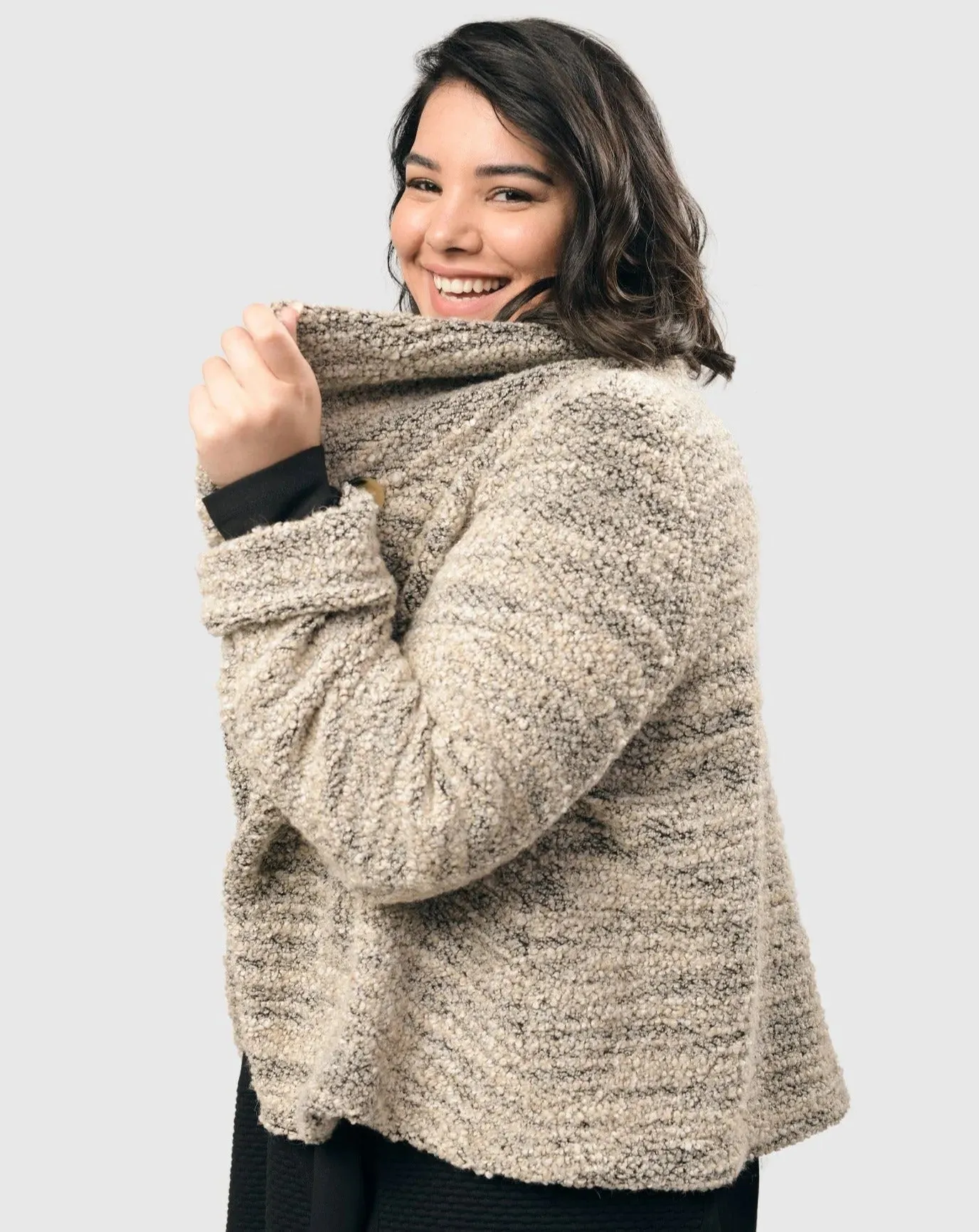 Cozy Crop Bouclé Jacket, Smoke/cream