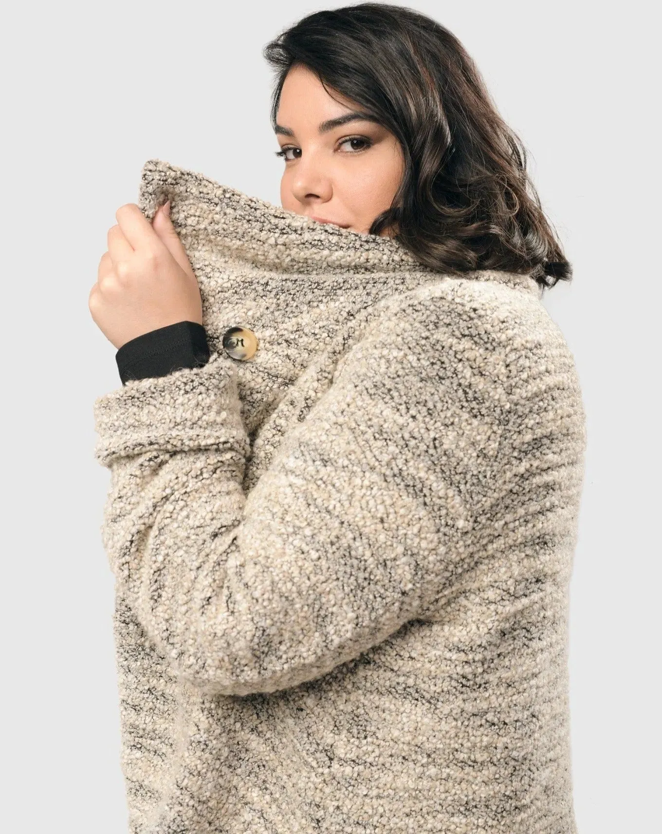 Cozy Crop Bouclé Jacket, Smoke/cream