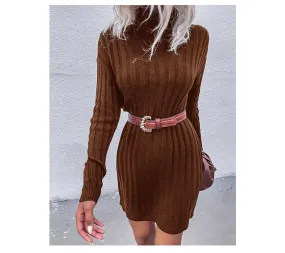 Cozy Striped Turtleneck Sweater Dress with Unique Pit Strip Detail for Women