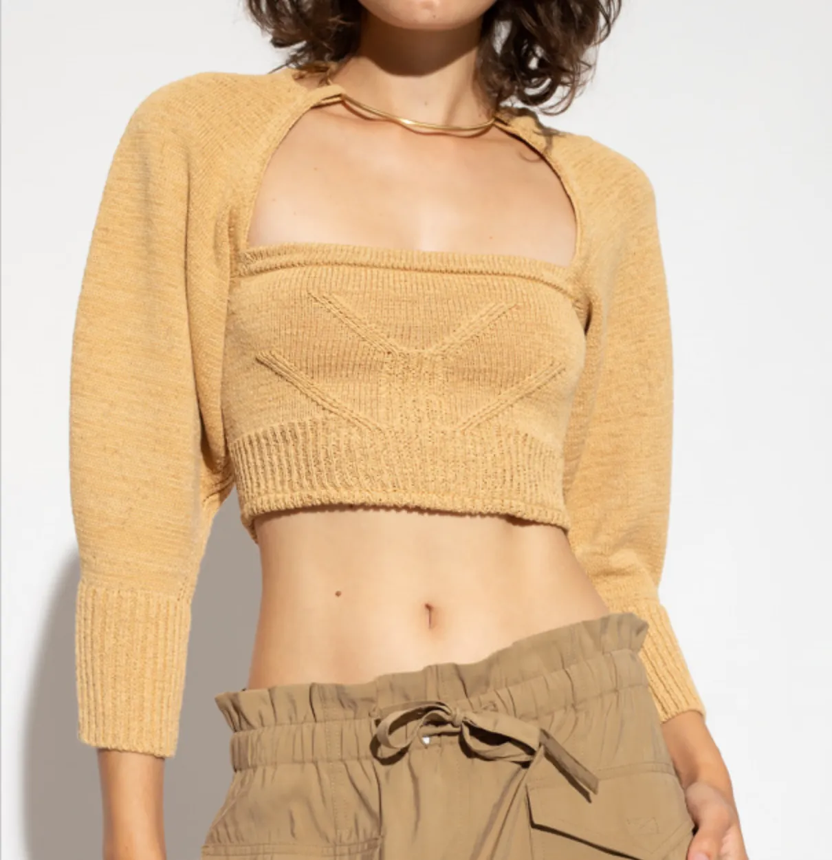 Cult Gaia Beige Knitted Cropped Sweater UK L