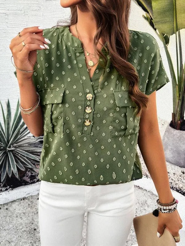 Elegant Jacquard V-neck Blouse: Effortless Style for Spring and Summer