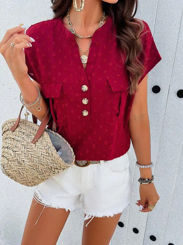 Elegant Jacquard V-neck Blouse: Effortless Style for Spring and Summer