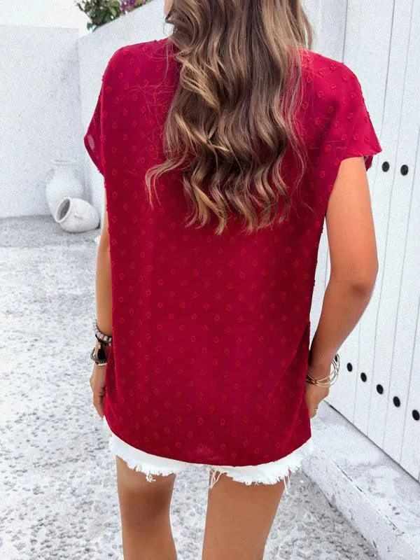 Elegant Jacquard V-neck Blouse: Effortless Style for Spring and Summer