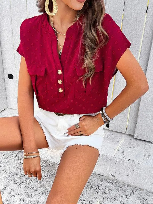 Elegant Jacquard V-neck Blouse: Effortless Style for Spring and Summer