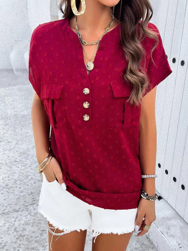 Elegant Jacquard V-neck Blouse: Effortless Style for Spring and Summer