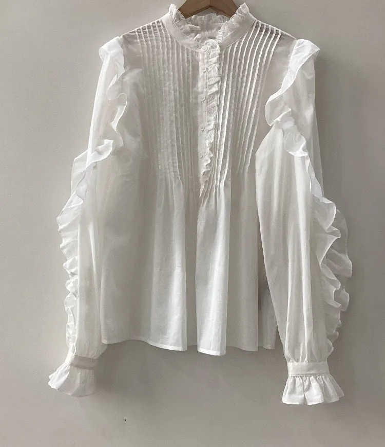 Elegant Ruffle Neck Pleated Blouse for Women