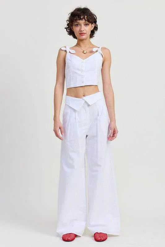 Emory Park Button Up Cropped Top With Shoulder Ties