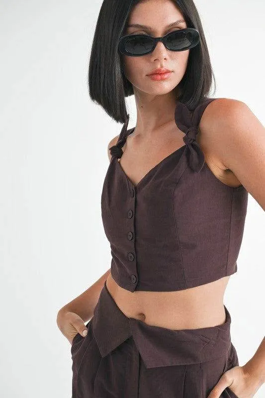 Emory Park Button Up Cropped Top With Shoulder Ties