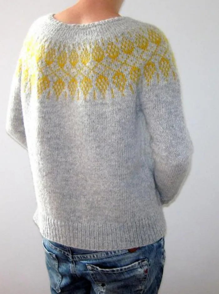 Fair Isle Crewneck Sweater Winter Holiday Oversized Soft Long Sleeve Knitted Pullover Top