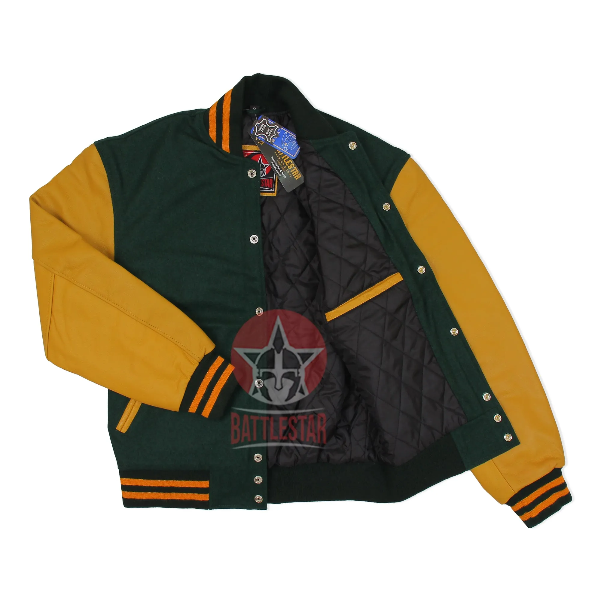 Forest Green Gold Yellow Varsity Baseball Letterman Jacket