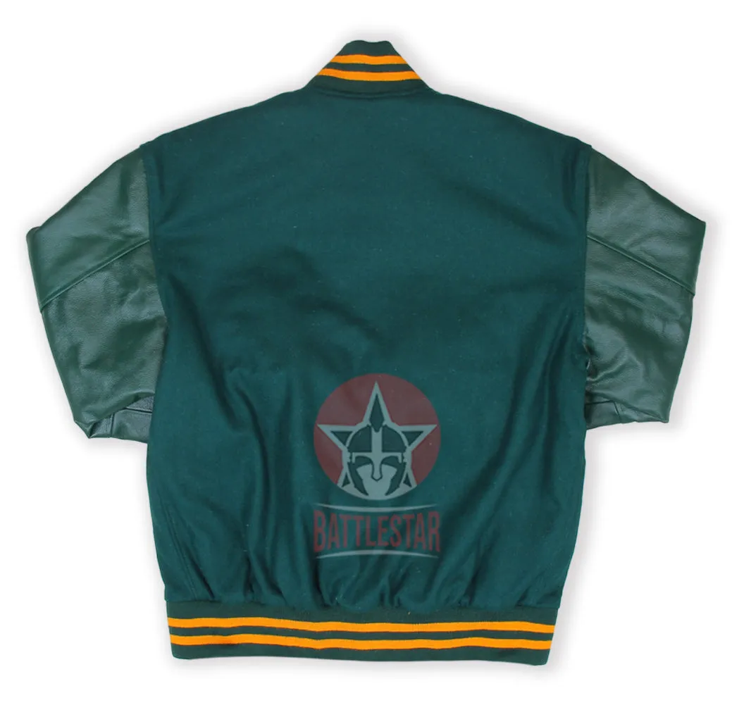 Forest Green Wool Leather Varsity Jacket