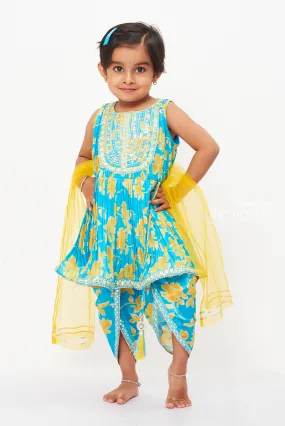 Girls Sunshine Blue Kurti with Dhoti Pant Set - Vibrant and Versatile