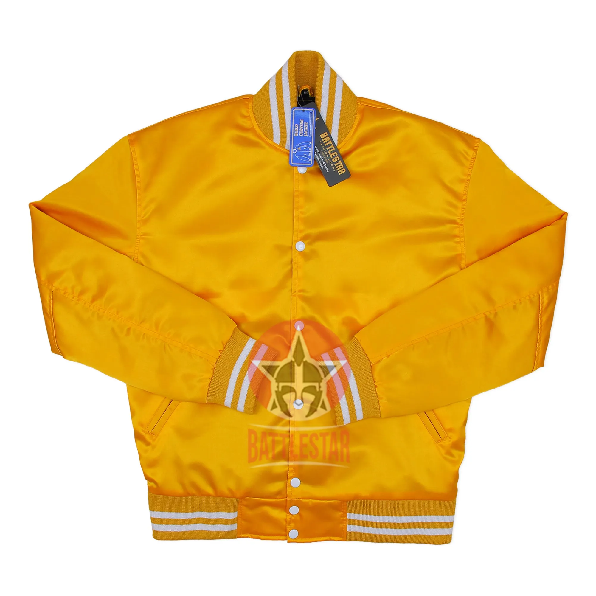 Gold Satin Varsity Baseball Jacket Golden white Rib