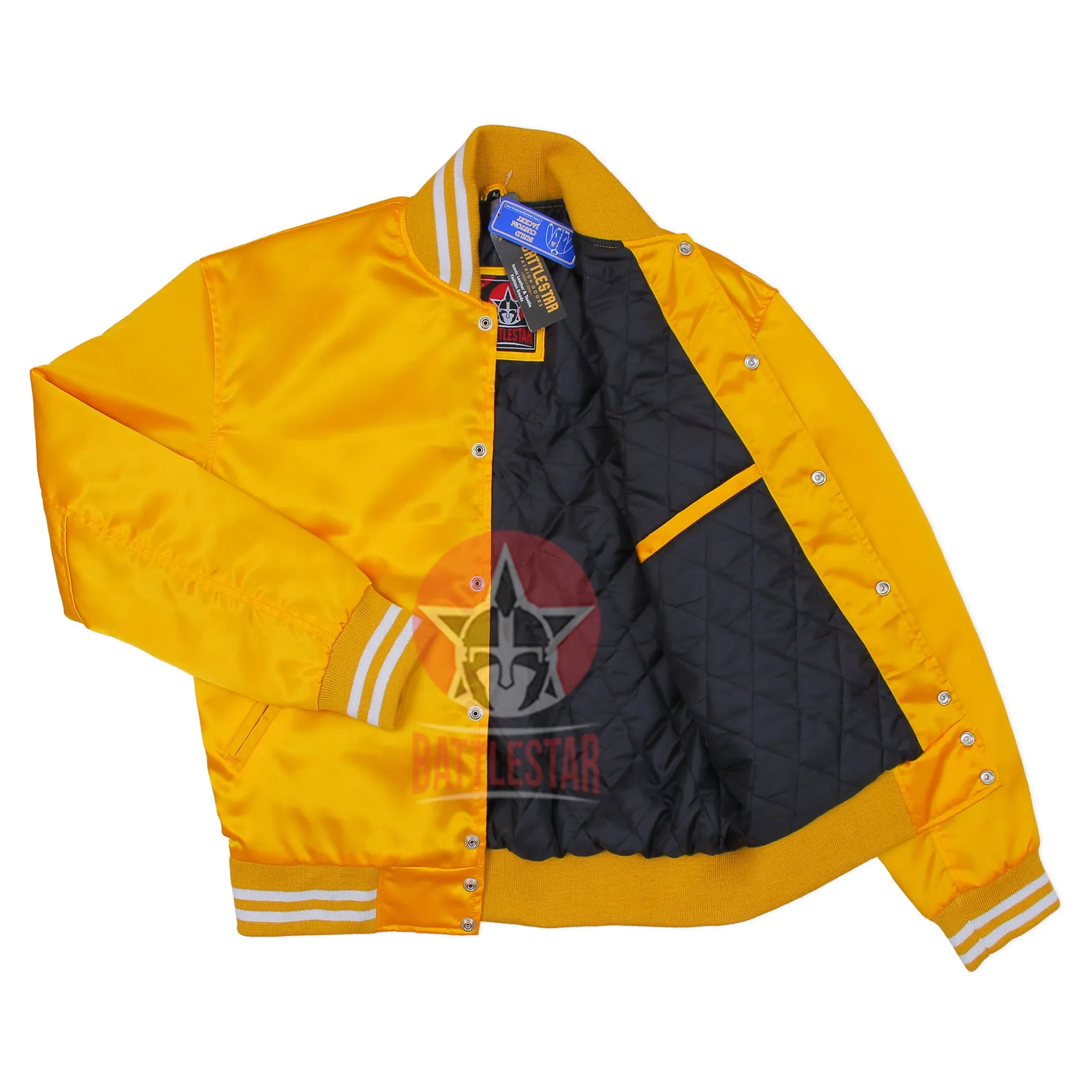 Gold Satin Varsity Baseball Jacket Golden white Rib