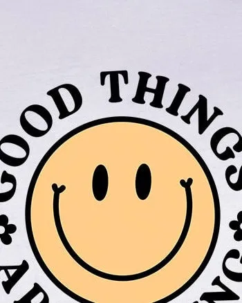 Good Things Are Coming Smiley Face Short Sleeve Graphic Tee | White