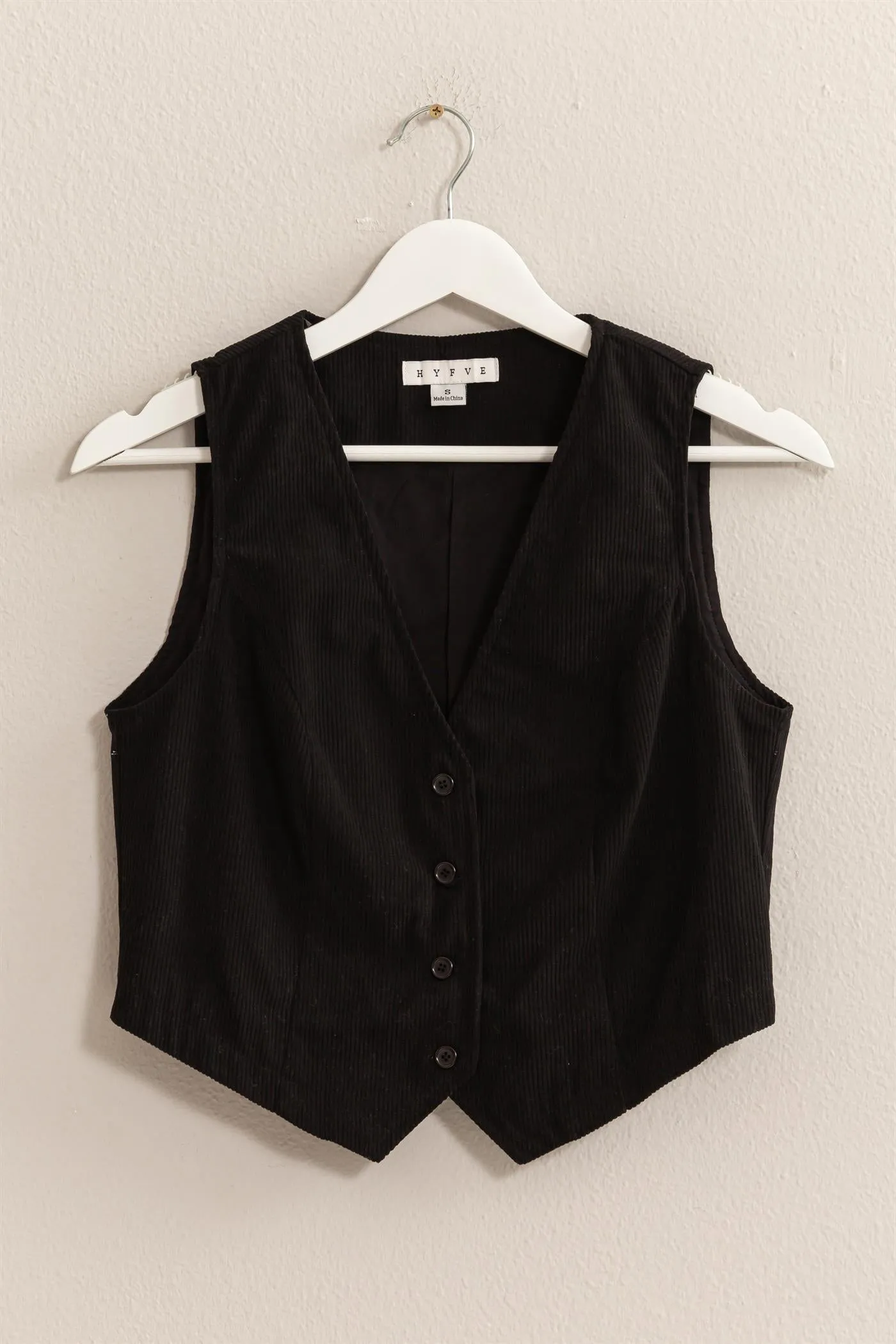 HF24F290-V-NECK BUTTONED CORDUROY VEST